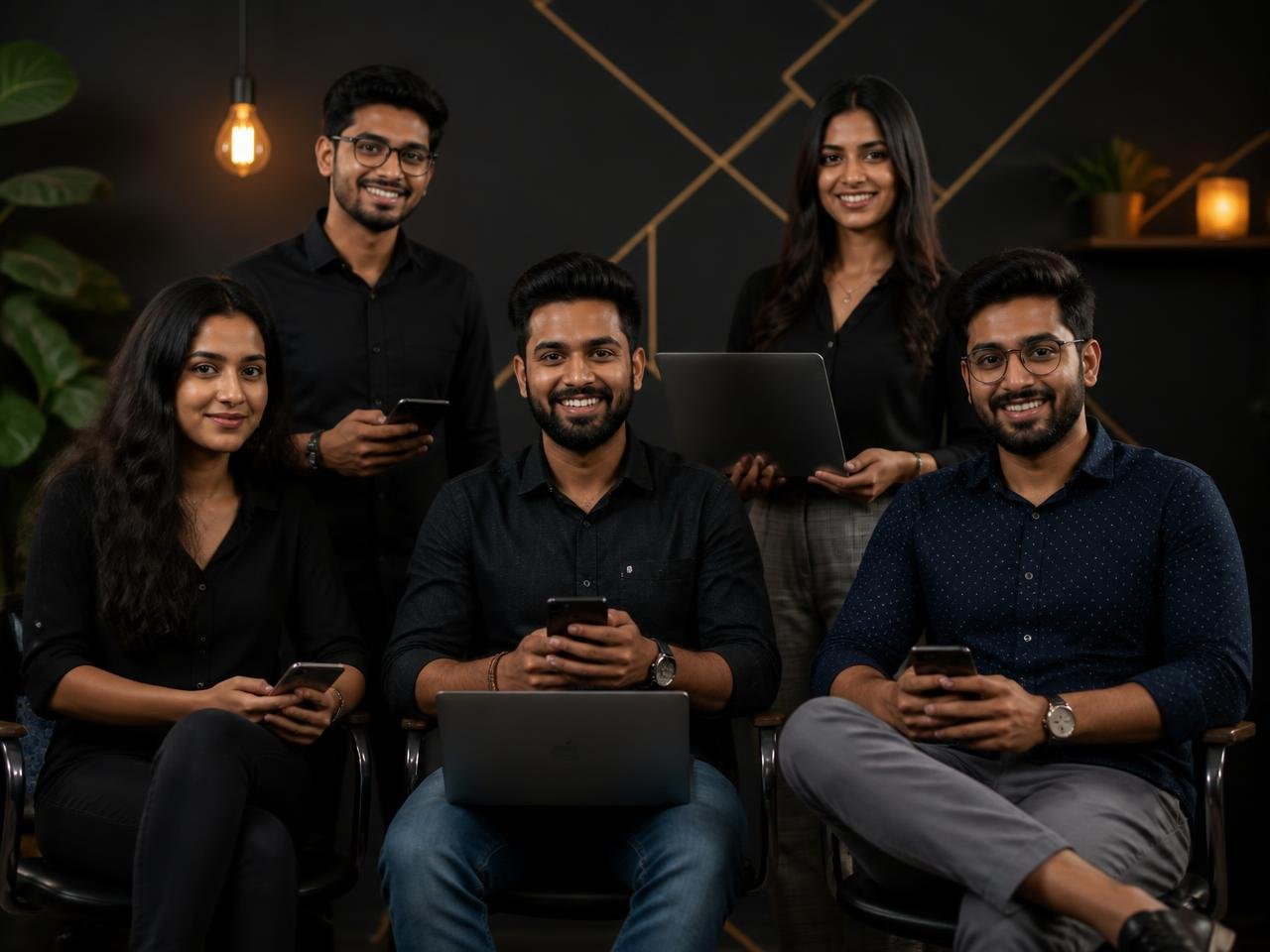 Group of freelancers, students and digital marketers with phones and laptops — the readers Pay Per Call Mastery is written for